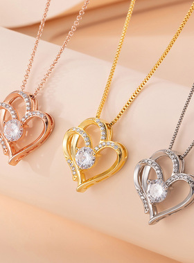 跨境一路有你心形项链女日韩爱心雪花吊坠浪漫锁骨链情人节送女友