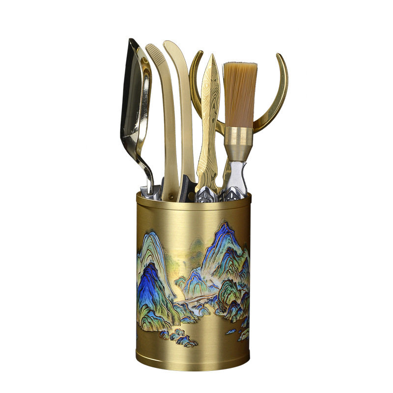 茶道六君子黄铜功夫茶具配件彩绘6君子套装泡茶工具茶刷刀勺茶夹,淘宝优惠券,粉丝福利购,淘宝优惠卷