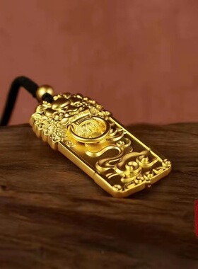 越南沙金金麒麟祥云吊牌男士 黄铜镀金无事牌护身符项坠男店仿金