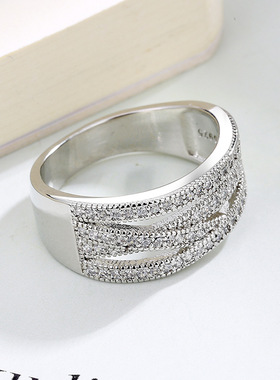 跨境欧美简约满砖戒指时尚个性女线条交叉指环流行饰品现货