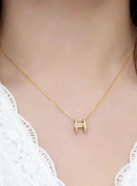 H字母项链女士满钻镂空闪亮轻奢小众设计感英文锁骨链礼日韩风格