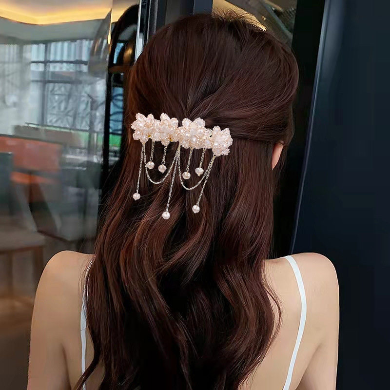 水晶流苏弹簧夹网红ins花朵发夹女合金一字夹头饰发饰套装后脑勺,淘宝优惠券,粉丝福利购,淘宝优惠卷