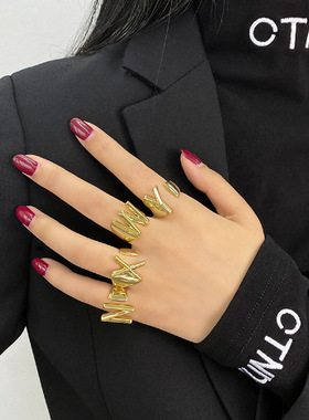 26个英文字母戒指女开口可调节时尚欧美个性网红ins潮人指环现货