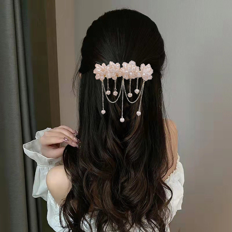 水晶流苏弹簧夹网红ins花朵发夹女合金一字夹头饰发饰套装后脑勺,淘宝优惠券,粉丝福利购,淘宝优惠卷