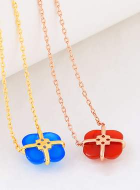 许愿池吊坠红玉髓贝母短项链女轻奢送女友生日礼物金色锁骨链转运