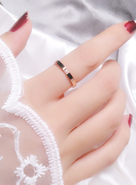 银色玫瑰金一粒指女设计感小众ins简约钛钢情侣对戒百搭ins风现货