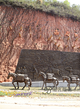 玻璃钢仿铜马帮雕塑茶马古道主题