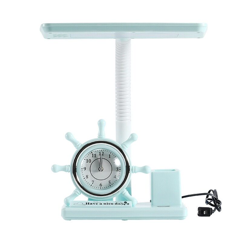 卡通台灯学习专用护眼灯宿舍卧室床头插电灯儿童笔筒闹钟一体台灯