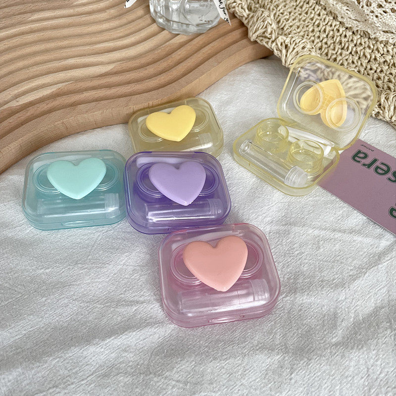 隐形眼镜盒便携透明迷你简约一体美瞳双联盒无需拧盖as817爱心 - 图2