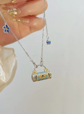 s925纯银珐琅彩复古锁包套链