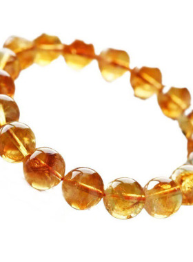 天然黄水晶单圈手串 巴西暴力黄塔晶珠子散珠黄色串珠手串