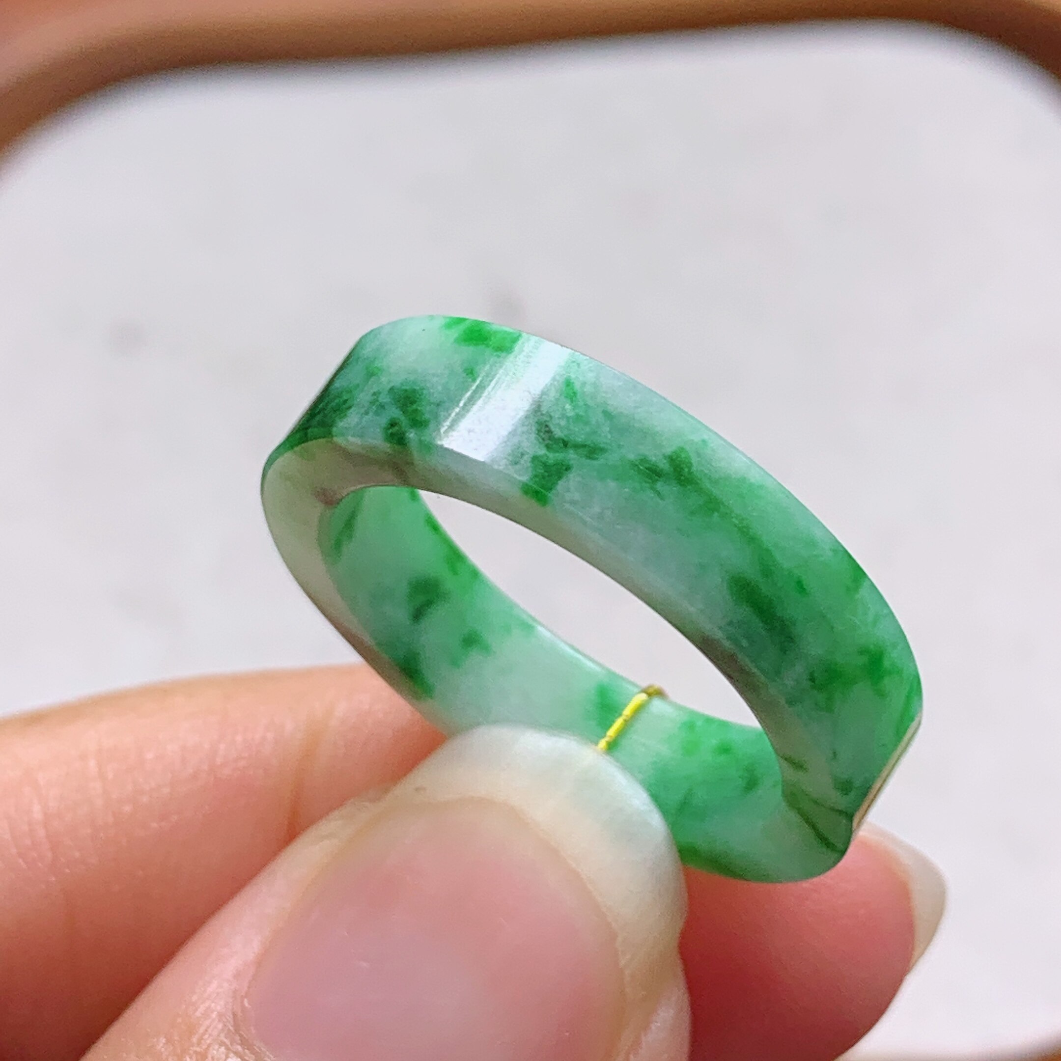 No. 14-15 Myanmar natural grade A jade T1262 inner diameter 17.5-4.8-2.7mm floating green square ring