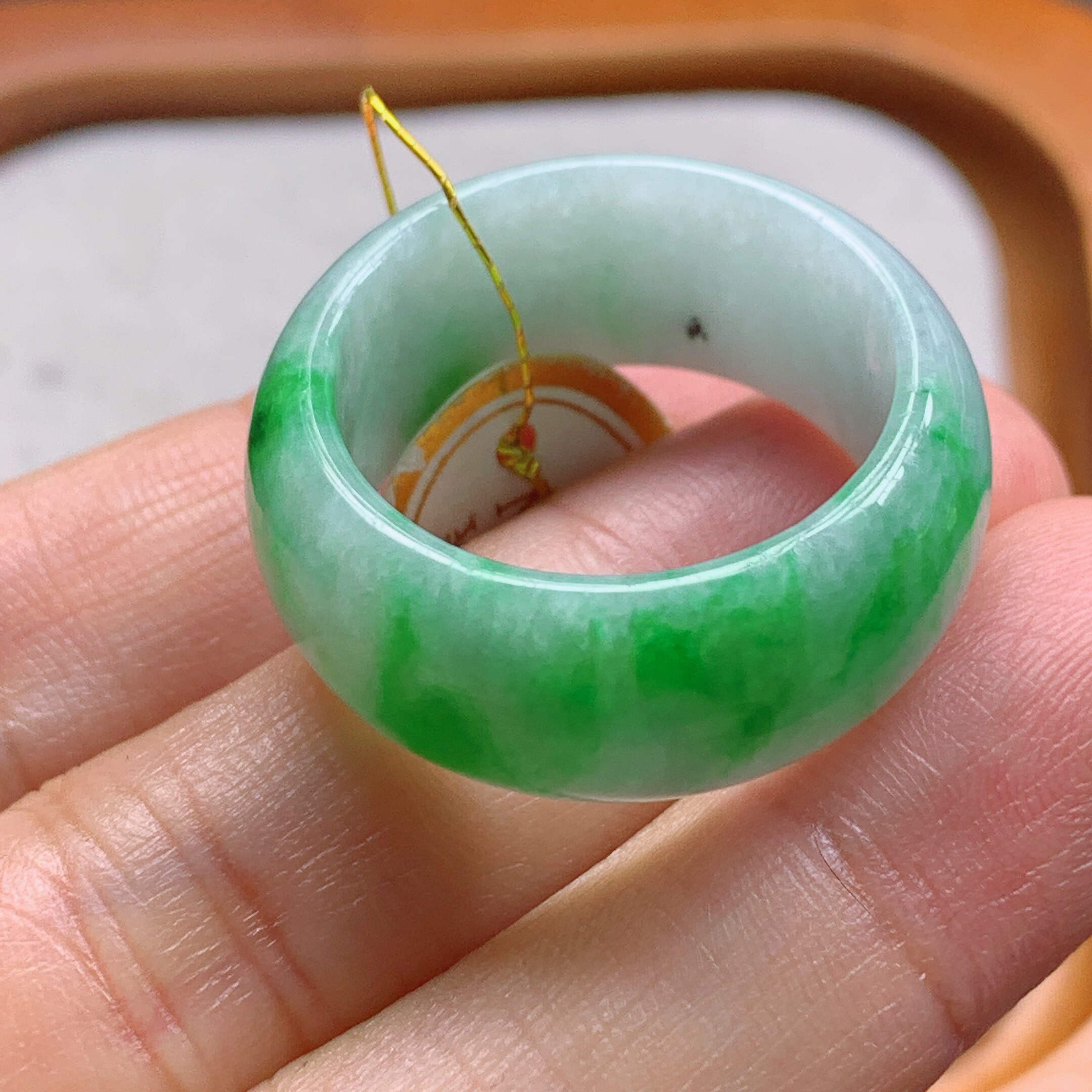 No. 23 Myanmar natural A-grade jade T1265 inner diameter 20.6-10.6-3.8mm positive green tire ring finger
