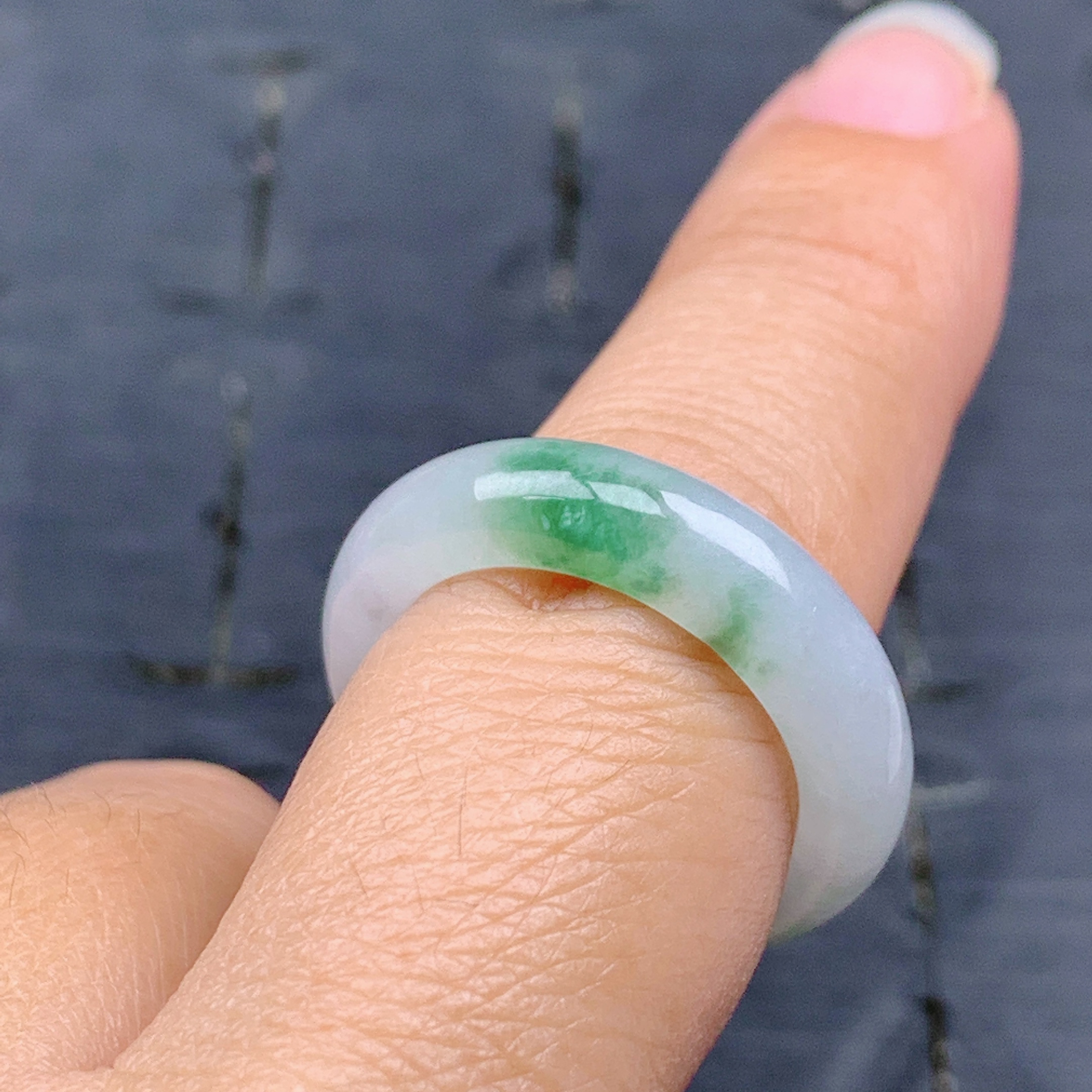 16-17号缅甸天然A货翡翠T644 内径18/5.3/3.7mm 飘花戒指指环 - 图3
