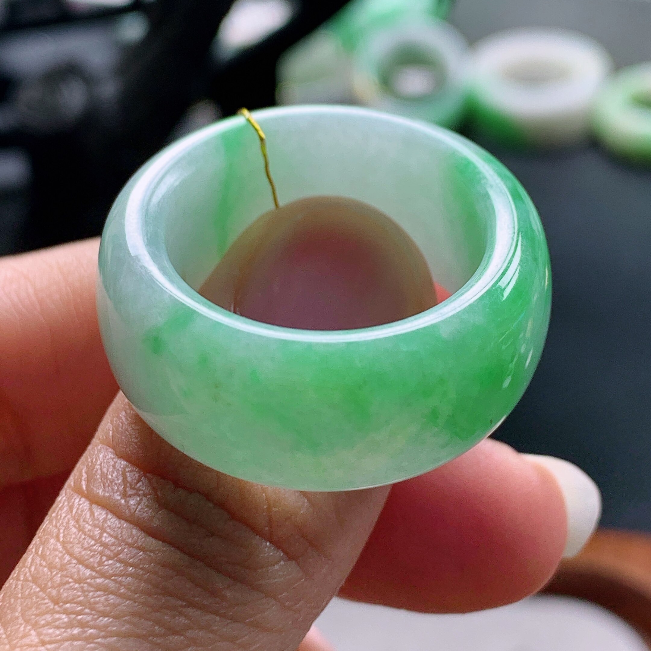 No. 25-26 Myanmar natural A-grade jade T1272 inner diameter 21-12-4.7mm green tire ring finger