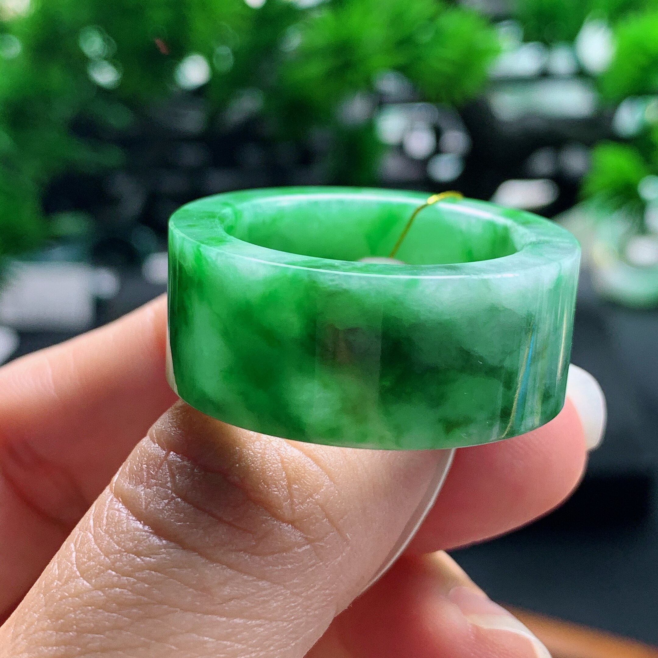 No. 29 Myanmar natural A-grade jadeite T1269 inner diameter 22.3-12.2-4.2mm full green square ring