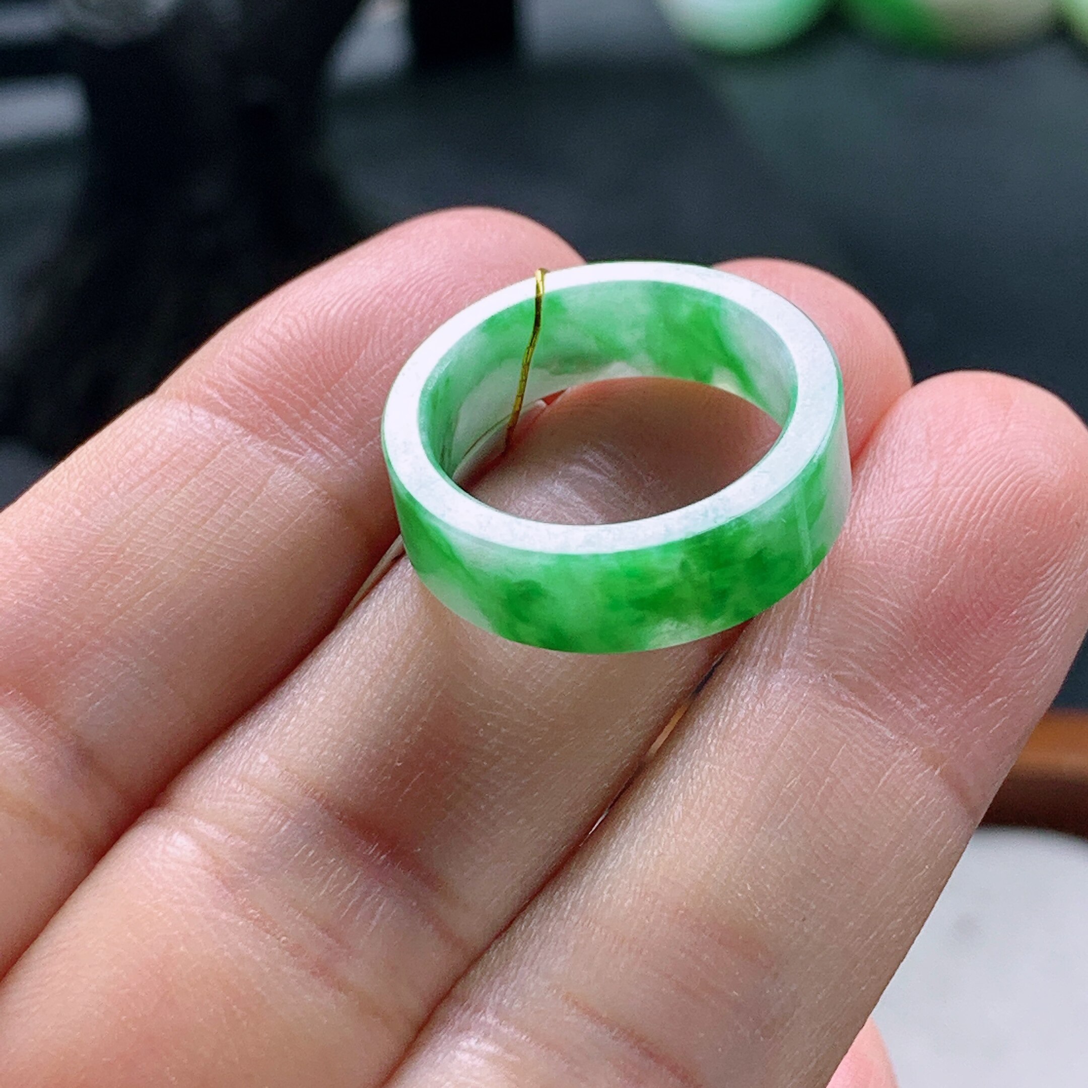 No. 11 Myanmar natural A-grade jadeite T1271 inner diameter 16.4-5.6-2.3mm green square ring