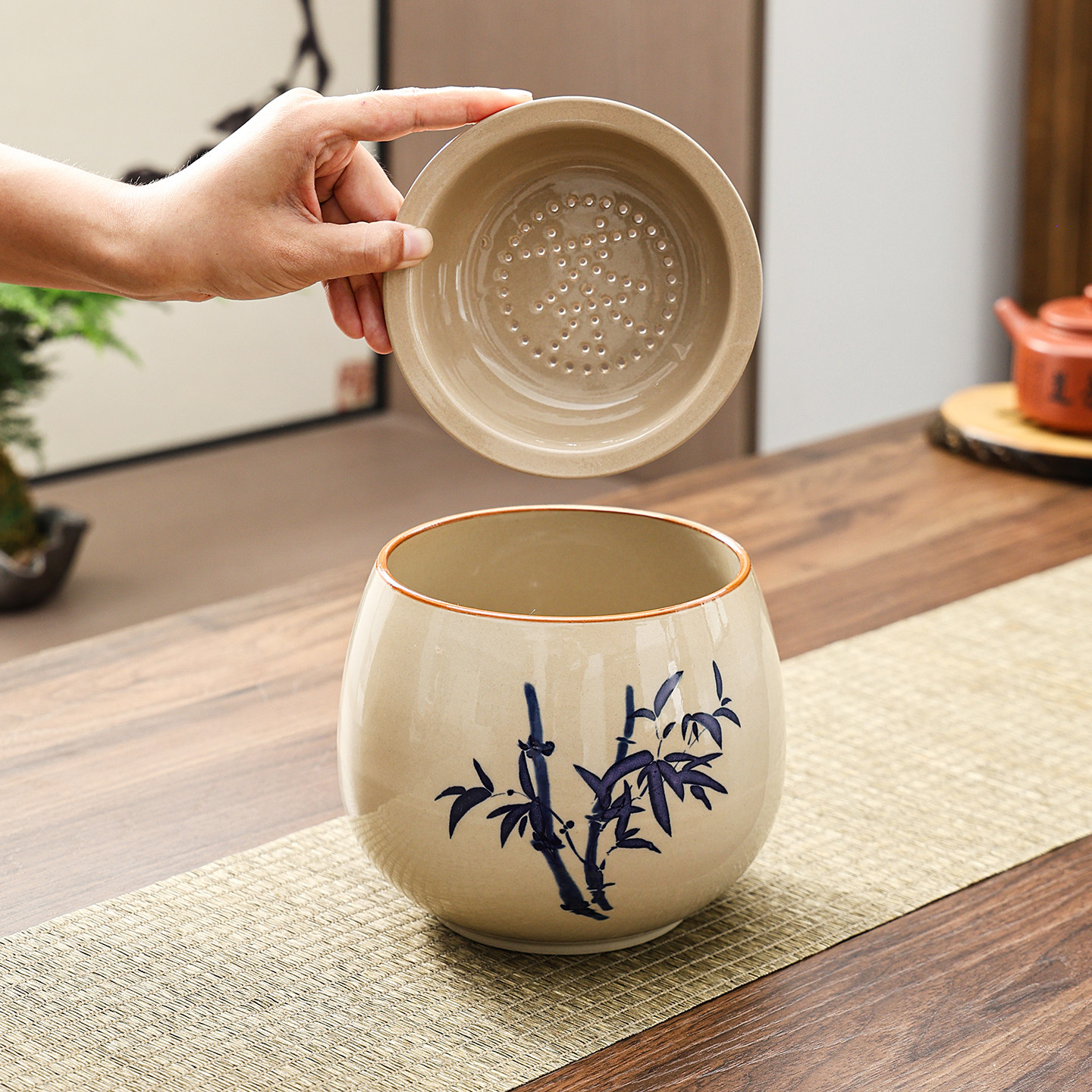 陶瓷茶渣缸茶水分离桌面茶台带过滤水盂废水桶烟灰缸茶具配件茶洗,淘宝优惠券,粉丝福利购,淘宝优惠卷