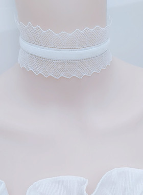 choker蕾丝系带白色温婉风锁骨链