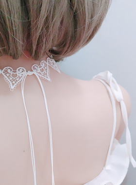 防过敏镂空心形黑白色蕾丝项圈