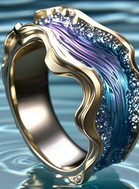 跨境独立站亚马逊Wave Ring 海洋系列海浪树脂戒指女士波浪开口戒