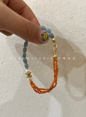 新中式天然石彩色串珠项链手链