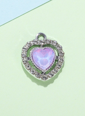 彩色爱心挂件配饰透明心型吊坠镶钻合金饰品配件diy项链手链服饰