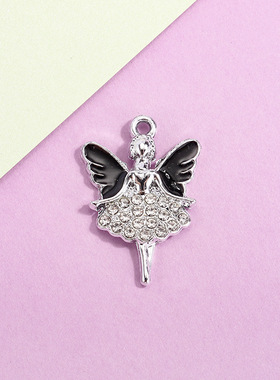 合金跳舞女孩滴油饰品配件diy首饰镶钻吊坠项链服饰耳环包包材料