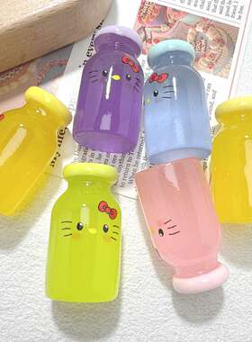 夜光立体卡通创意猫猫瓶树脂配件奶油胶diy摆件钥匙扣头饰材料批