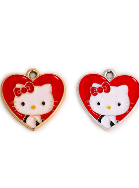 红色KT猫咪挂件配饰吊坠卡通滴油公仔款合金饰品配件DIY项链手链