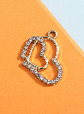 双爱心挂件配饰镶钻吊坠简约合金饰品配件diy项链手链服饰钥匙扣