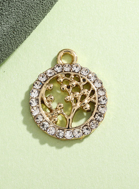 圆大树框配饰挂件小吊坠欧美风镶钻合金配件diy耳坠手链项链服饰