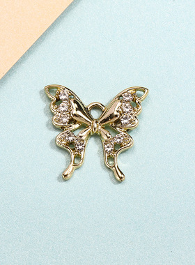 蝴蝶挂件配饰镶钻吊坠饰品合金配件DIY手工气质女士手链服饰材料