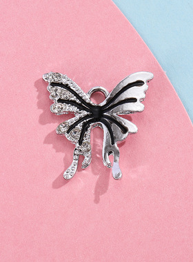 蝴蝶配饰挂件吊坠简约滴油镶钻合金饰品配件diy项链手链服饰材料