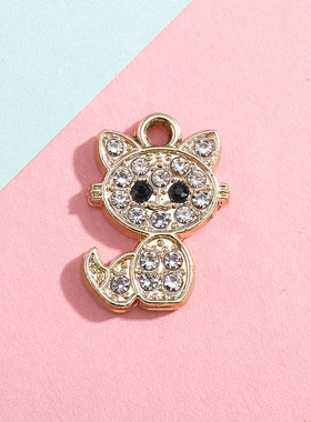 镶钻猫咪挂件吊坠卡通镶钻配饰合金配件DIY包包手链服饰项链头饰