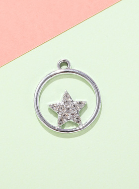 五角星吊坠挂件配饰圆形镶钻合金配件diy毛衣链项链手链耳环服饰