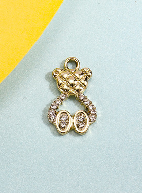 小熊挂件配饰简约吊坠镶钻diy合金饰品配件手链项链服饰包包材料