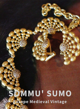 欧美复古做旧轻奢扇形镂空项链生日耳环水晶锆石级感套装耳饰中古