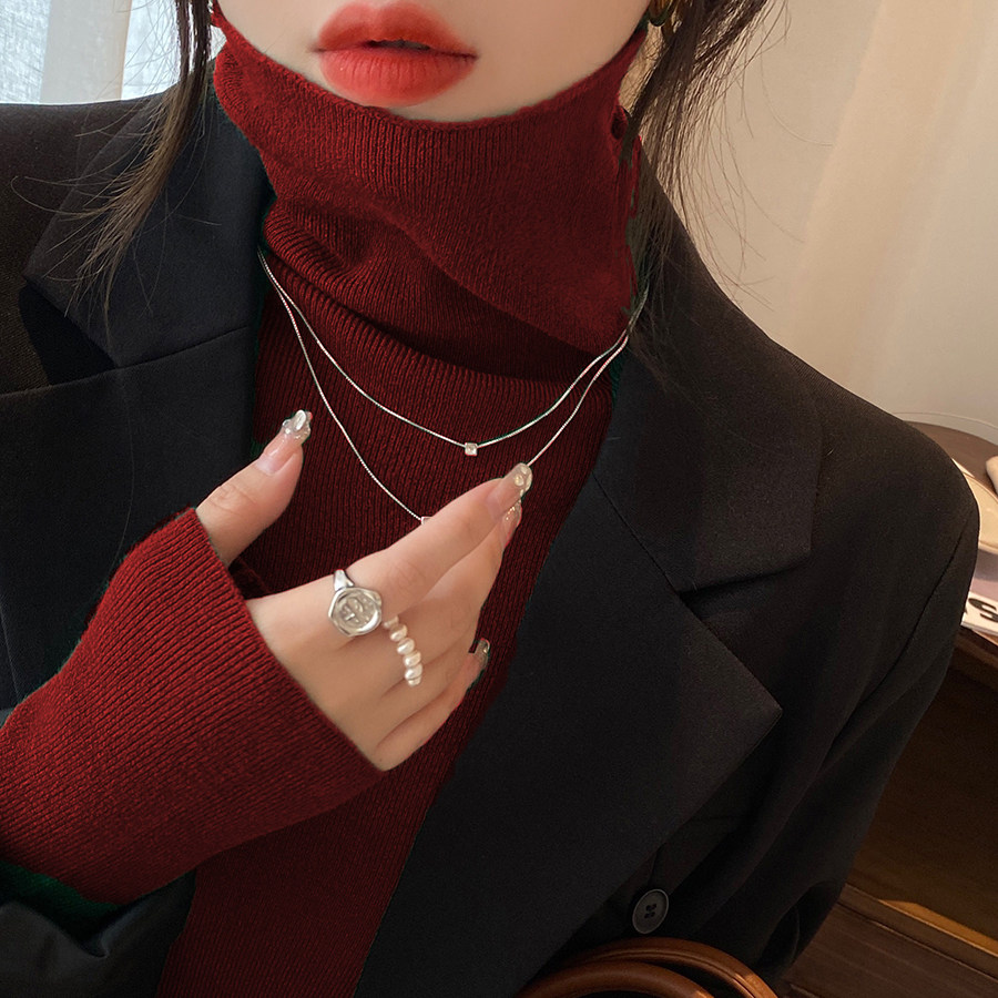 绿色高领别致打底衫女2025秋冬新款减龄内搭针织衫羊绒堆堆领毛衣,淘宝优惠券,粉丝福利购,淘宝优惠卷