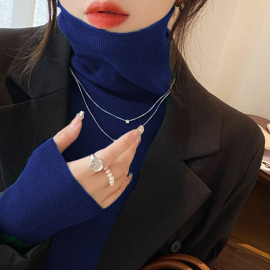 绿色高领别致打底衫女2025秋冬新款减龄内搭针织衫羊绒堆堆领毛衣,淘宝优惠券,粉丝福利购,淘宝优惠卷