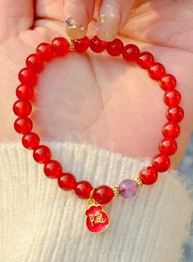 杭州灵隐文创朱华流光新款手串复古简约转运珠手链红色手链3341