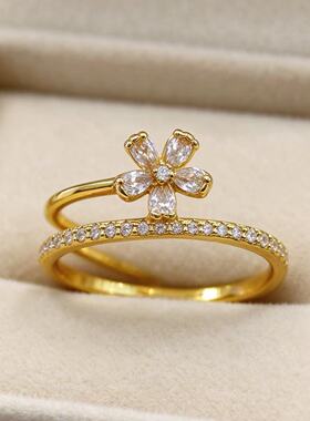 【星花叠福】双层花朵精致开口可调节戒指 6205