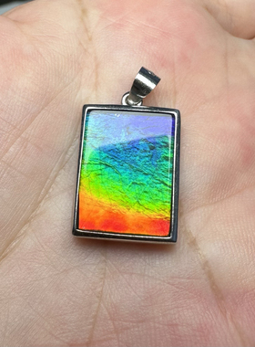 天然加拿大斑彩石 七彩斑彩石 925银吊坠 水晶覆膜