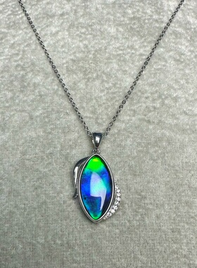 20*10mm水晶面马眼天然斑彩石925银吊坠