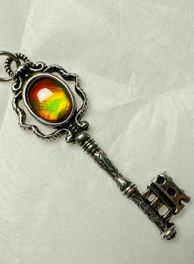 时光之钥｜铜镀银钥匙托 特价天然斑彩石