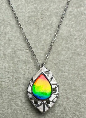 天然斑彩石小水滴925银吊坠