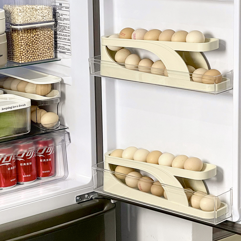 新款滚动鸡蛋收纳盒冰箱用双开门侧门装放的自动翻转滚蛋鸡蛋托架 - 图1