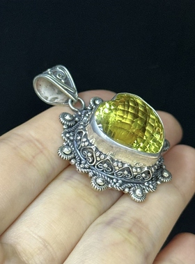 爱心柠檬水晶925银手工项坠