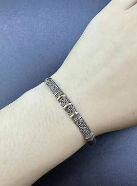 纯银异域鎏金贴片手镯  巴厘岛手工925银 掐丝花纹 小巧秀气女士