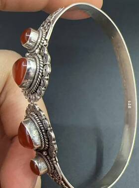 925银红玛瑙开口手镯尼泊尔手工
